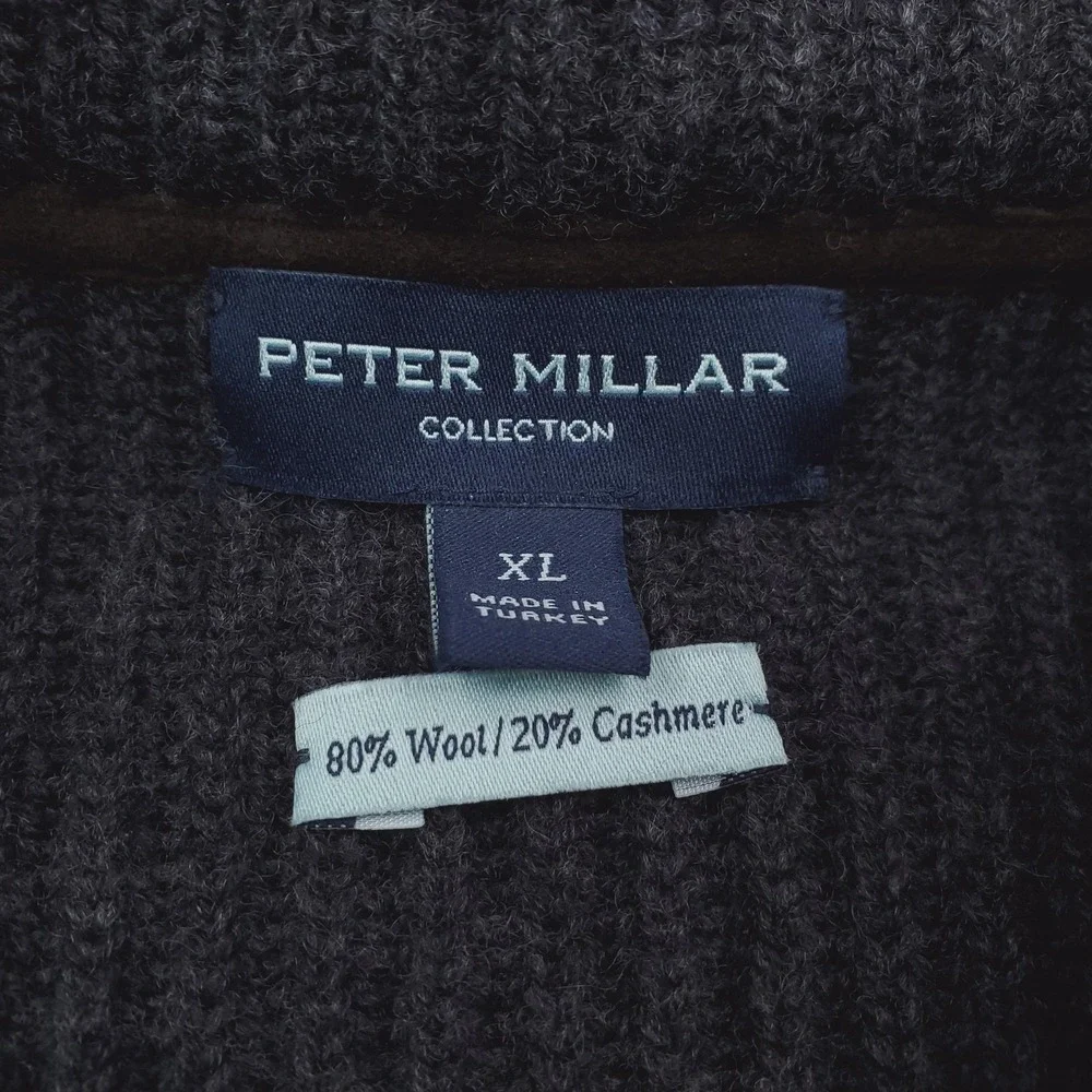 Peter Millar Sweater Mens XL Gray Suede Wool Cashmere Shawl Collar Cardigan